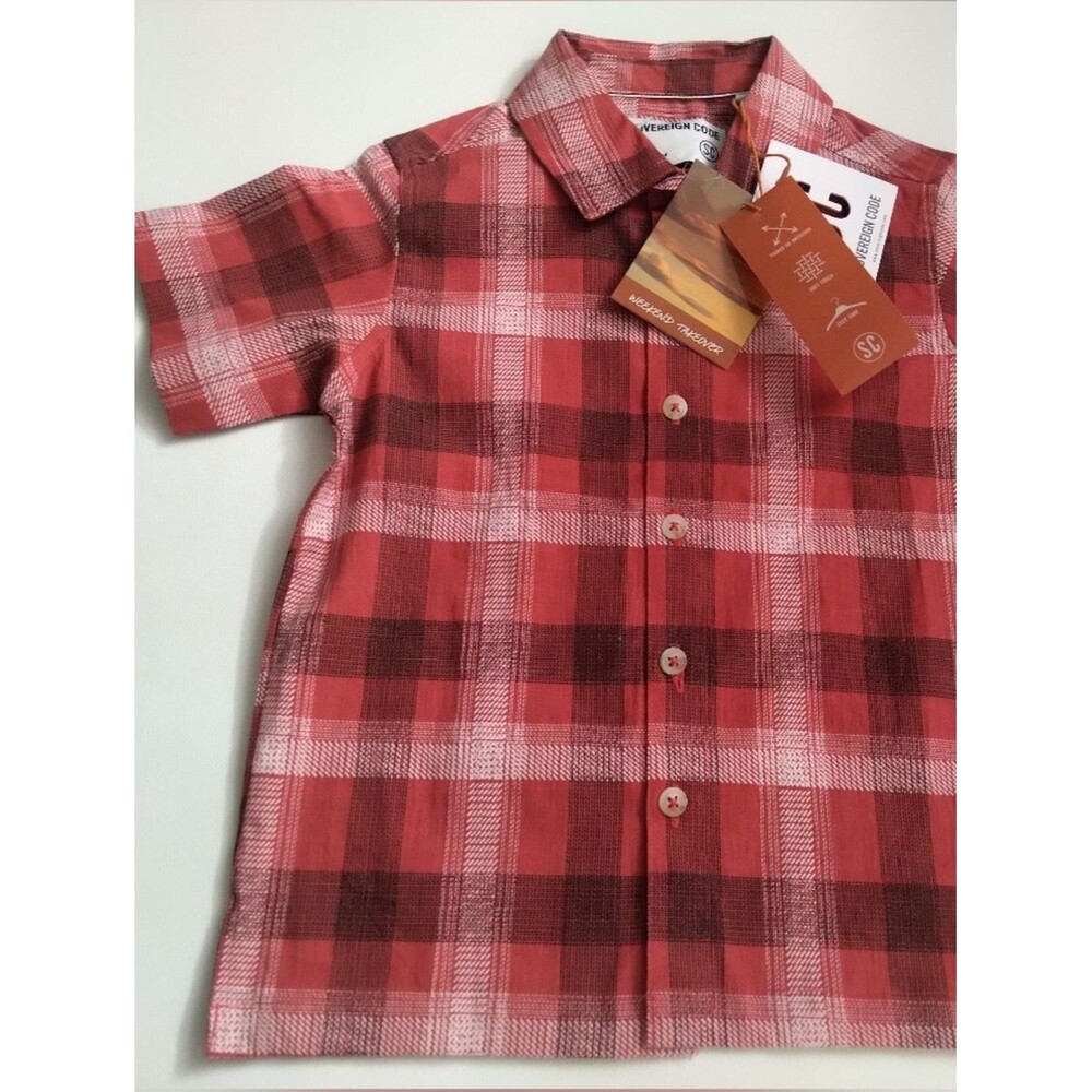 Sovereign Code Boys  Rust-Red Plaid Button Shirt New 4T